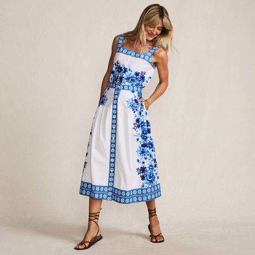 Jupe femme Lands' End bleu géométrique coton ligne A taille 18